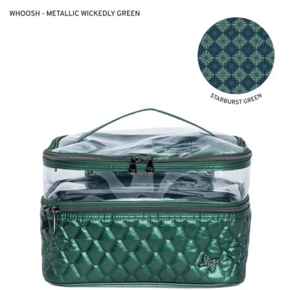 Brand New Lug Whoosh Clearview Cosmetic Case in Wickedly Green Metallic
